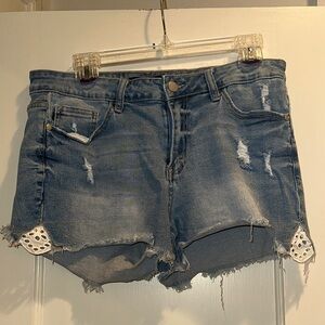 Judy Blue Ripped Denim Shorts - Dark Blue